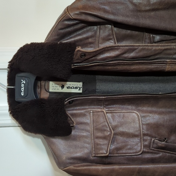 Compagnia Brown Flight pilot Leather Jacket Shearling fighter Bomber Italy 50 L - Picture 3 of 16